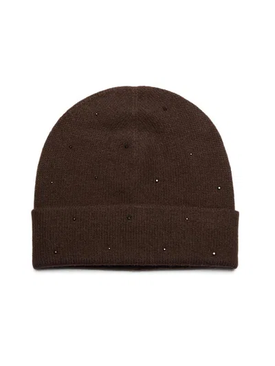 Carolyn Rowan Collection Women's Monochromatic Crystal Cashmere Cuffed Beanie In Brown