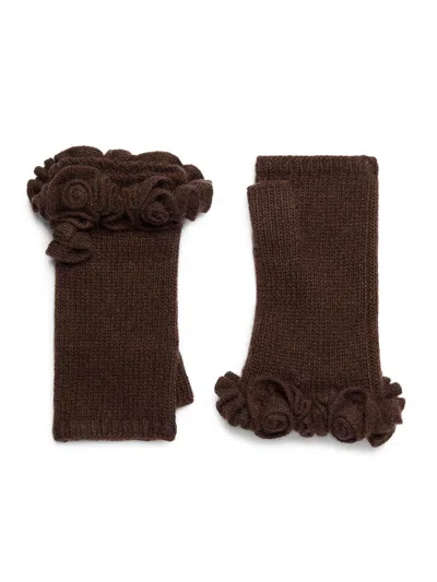 Carolyn Rowan Collection Women's Ruffled Cashmere Fingerless Gloves In Brown