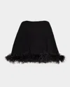 Carolyn Rowan Cropped Cashmere & Lurex Poncho With Ostrich Feather Trim In Black