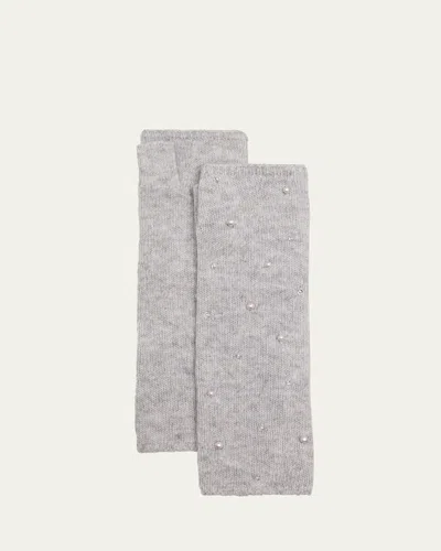 Carolyn Rowan Embellished Long Fingerless Cashmere Gloves In Heather Chrome