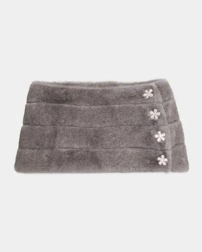 Carolyn Rowan Emilia Faux Fur Shrug With Flower Buttons In Darkgrey