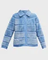 Carolyn Rowan For Gorski Chrystal Embellished Horizontal Lamb Shearling Bomber Jacket In Sky Blue