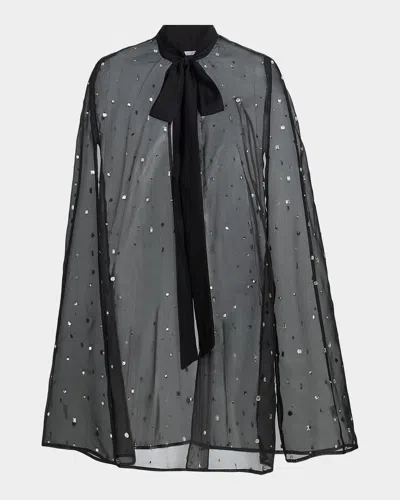 Carolyn Rowan Hand-embroidered Silk Organza Cape In Black
