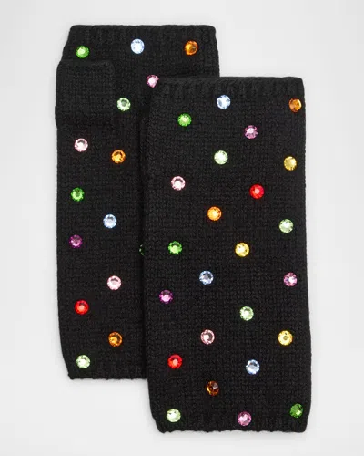 Carolyn Rowan Rhinestone Cashmere Short Fingerless Gloves In Black Multicolor