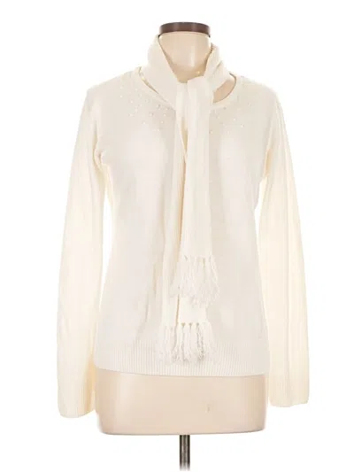Pre-owned Carolyn Taylor Long Sleeve Top Ivory Tie Neck Tops In White