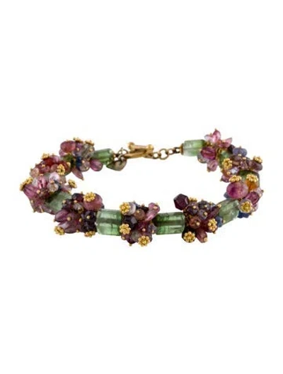 Pre-owned Carolyn Tyler 22k Pearl, Tourmaline & Multistone Fiesta Bracelet, 6.5"