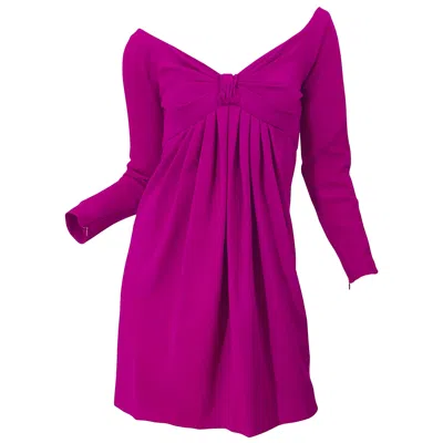 Pre-owned Carolyne Roehm 1990s Fuchsia Hot Pink Wool Vintage 90s Mini Empire Dress