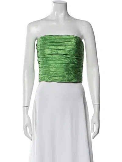 Pre-owned Carolyne Roehm Floral Print Strapless Top In Green