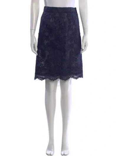 Pre-owned Carolyne Roehm Lace Pattern Knee-length Skirt In Blue