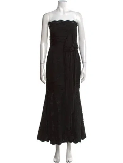 Pre-owned Carolyne Roehm Lace Pattern Long Dress In Black