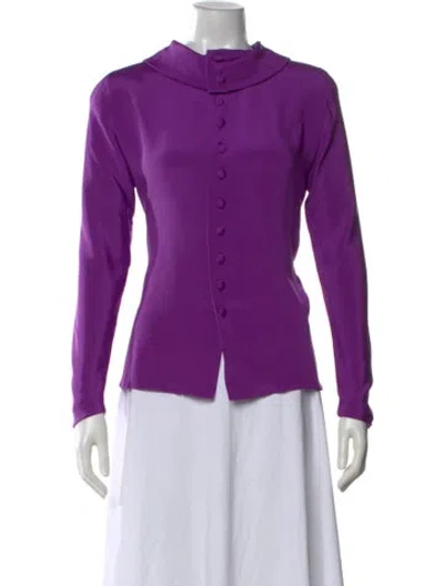 Pre-owned Carolyne Roehm Long Sleeve Button-up Top In Purple