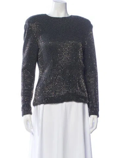 Pre-owned Carolyne Roehm Patterned Crew Neck Top In Gray