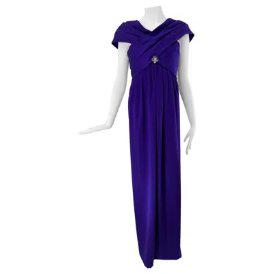 Pre-owned Carolyne Roehm Purple Satin Portrait Neckline Sleeveless Empire Evening Dress 10