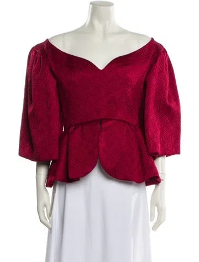Pre-owned Carolyne Roehm Silk Off-the-shoulder Blouse In Red
