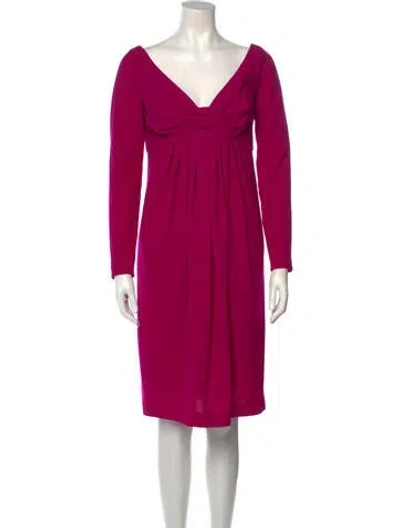 Pre-owned Carolyne Roehm V-neck Knee-length Dress In Pink