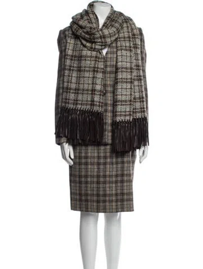 Pre-owned Carolyne Roehm Wool Plaid Print Skirt Suit
