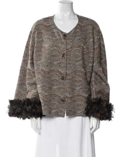 Pre-owned Carolyne Roehm Wool Tweed Pattern Set In Gray