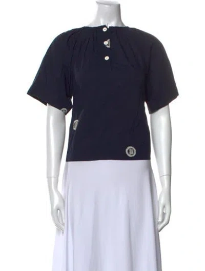 Pre-owned Caron Callahan Bateau Neckline Short Sleeve Crop Top In Blue