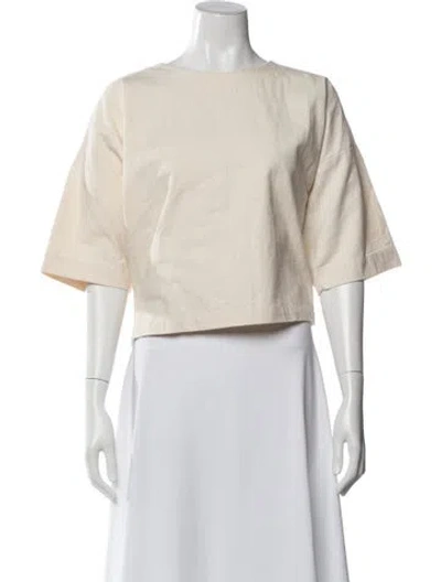 Pre-owned Caron Callahan Bateau Neckline Short Sleeve Top In Neutral