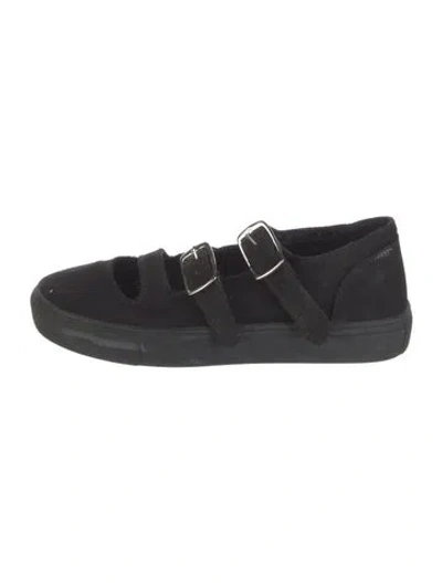 Pre-owned Caron Callahan Canvas Mary Jane Flats In Black