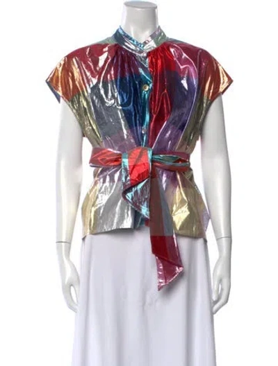 Pre-owned Caron Callahan Colorblock Pattern Short Sleeve Top In Multicolor