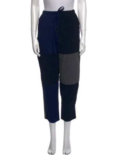 Pre-owned Caron Callahan Colorblock Pattern Straight Leg Pants In Blue