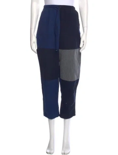 Pre-owned Caron Callahan Colorblock Pattern Straight Leg Pants In Blue