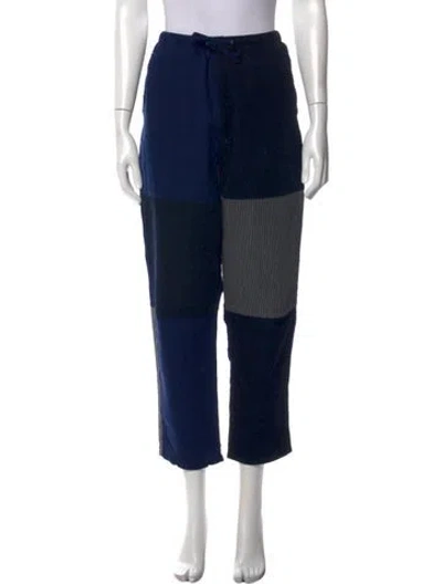 Pre-owned Caron Callahan Colorblock Pattern Wide Leg Pants In Blue