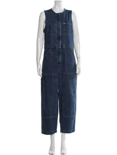Pre-owned Caron Callahan Crew Neck Jumpsuit In Blue