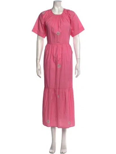 Pre-owned Caron Callahan Crew Neck Long Dress In Pink