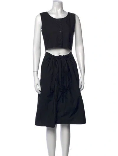 Pre-owned Caron Callahan Crew Neck Midi Length Dress In Black