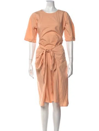 Pre-owned Caron Callahan Crew Neck Midi Length Dress In Orange