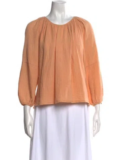 Pre-owned Caron Callahan Crew Neck Three-quarter Sleeve Blouse In Orange