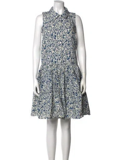 Pre-owned Caron Callahan Floral Print Knee-length Dress In Blue
