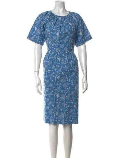 Pre-owned Caron Callahan Floral Print Knee-length Dress In Blue