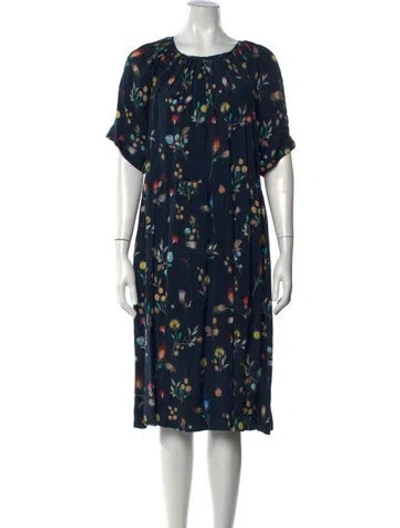 Pre-owned Caron Callahan Floral Print Knee-length Dress In Blue