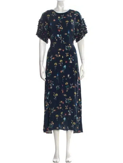 Pre-owned Caron Callahan Floral Print Long Dress In Blue