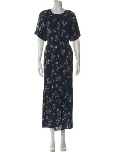 Pre-owned Caron Callahan Floral Print Long Dress In Blue