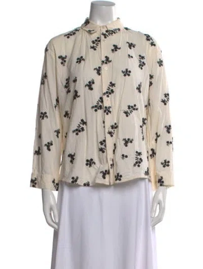 Pre-owned Caron Callahan Floral Print Long Sleeve Blouse In Neutral
