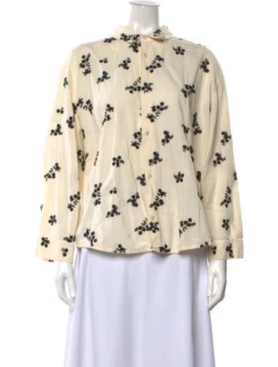Pre-owned Caron Callahan Floral Print Long Sleeve Blouse In Neutrals