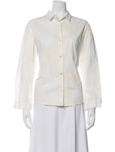 Pre-owned Caron Callahan Floral Print Long Sleeve Button-up Top In Neutrals