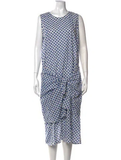 Pre-owned Caron Callahan Floral Print Midi Length Dress In Blue