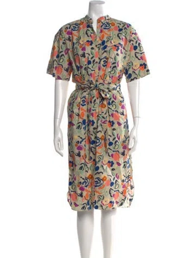 Pre-owned Caron Callahan Floral Print Midi Length Dress In Neutral
