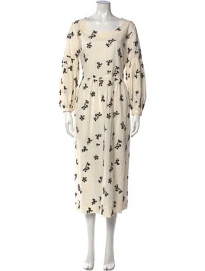 Pre-owned Caron Callahan Floral Print Midi Length Dress In Neutral