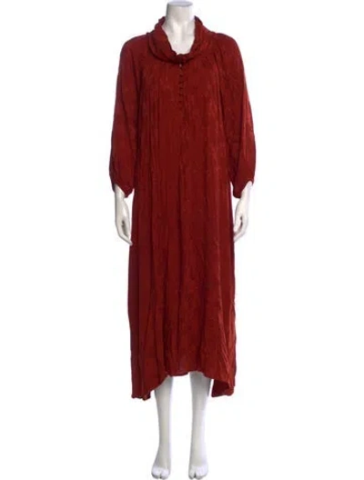 Pre-owned Caron Callahan Floral Print Midi Length Dress In Red