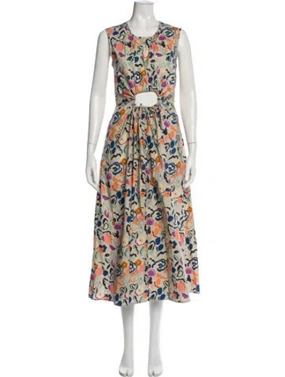 Pre-owned Caron Callahan Floral Print Midi Length Dress W/ Tags In Neutral