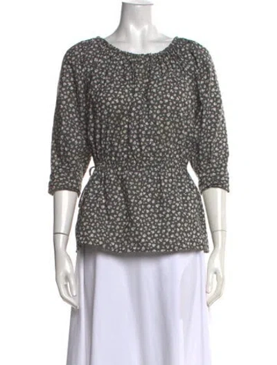 Pre-owned Caron Callahan Floral Print Scoop Neck Blouse In Grey