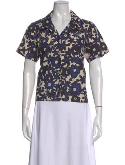 Pre-owned Caron Callahan Floral Print Short Sleeve Button-up Top In Multi