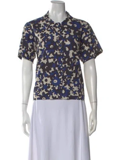 Pre-owned Caron Callahan Floral Print Short Sleeve Button-up Top In Multicolor