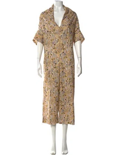 Pre-owned Caron Callahan Floral Print V-neck Jumpsuit In Multi